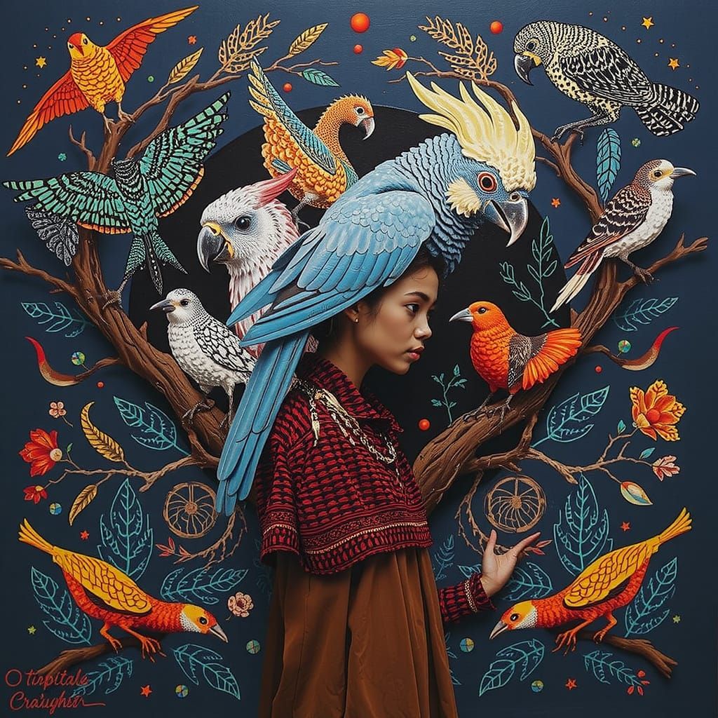 Cockatoo Woman Portrait in Max Ernst Style