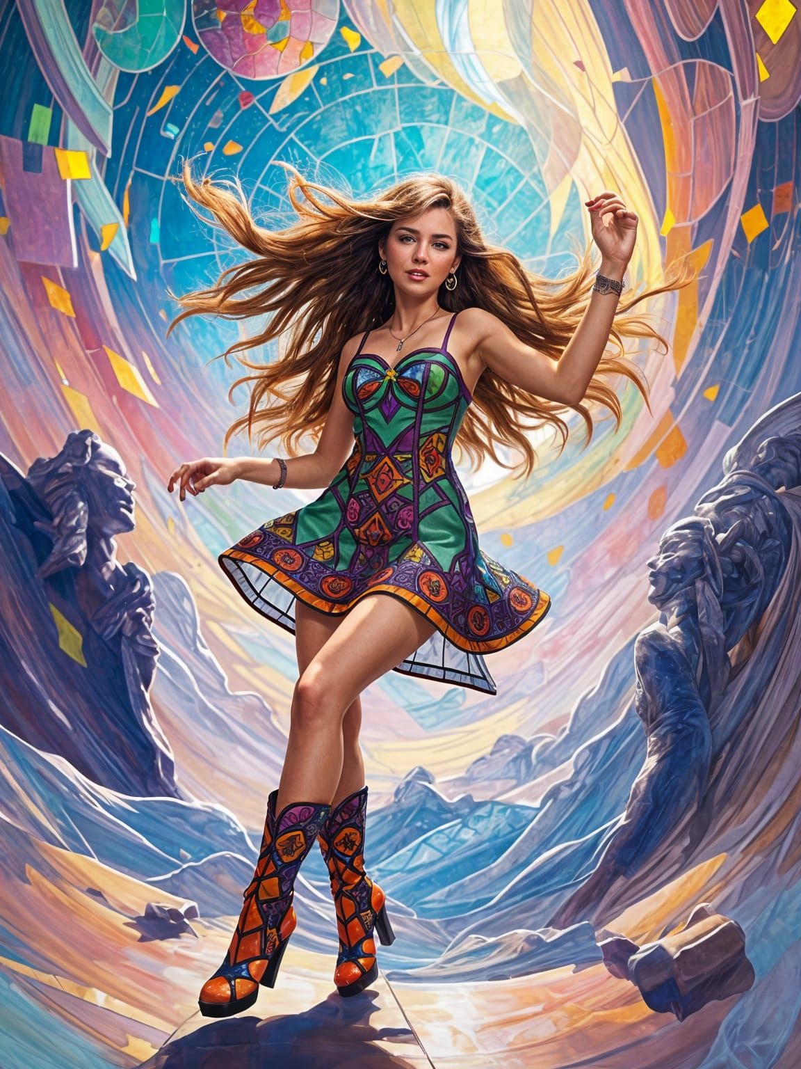 Vibrant Stained Glass Fashion Portrait