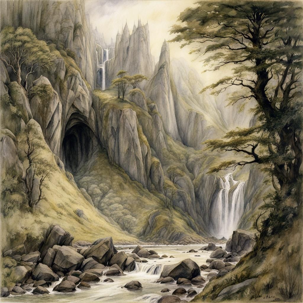 Enchanted Valley Landscape in Fantasy Illustration Style