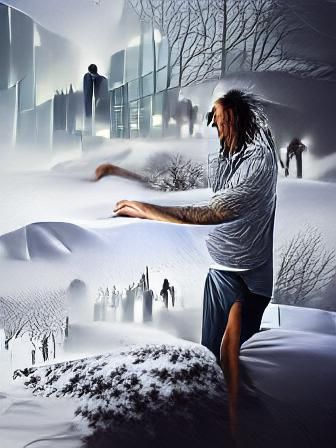 Man Sleepwalking in Blizzard: Digital Matte Painting