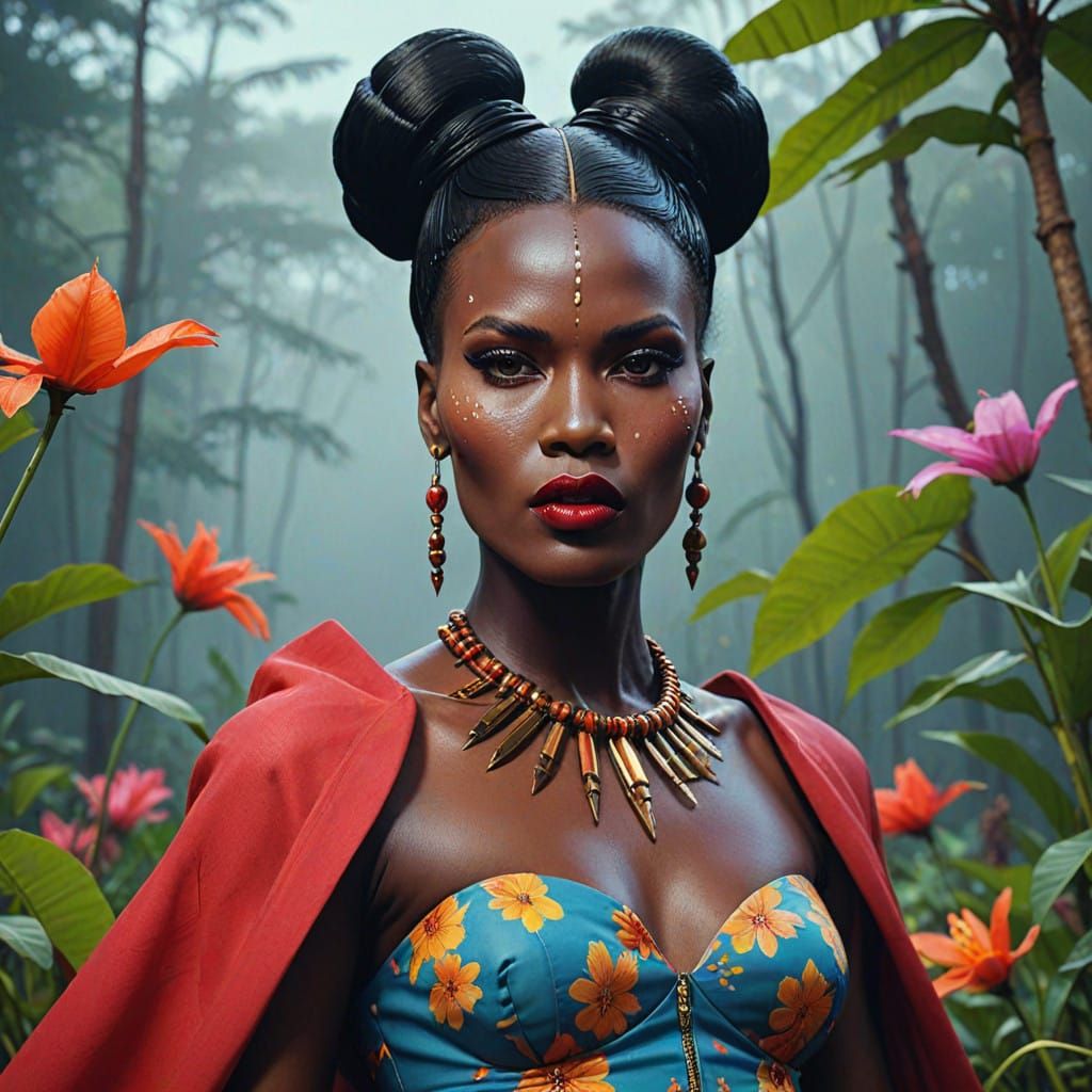 Sengalese Goddess in Vibrant Traditional Attire, Radiant and...