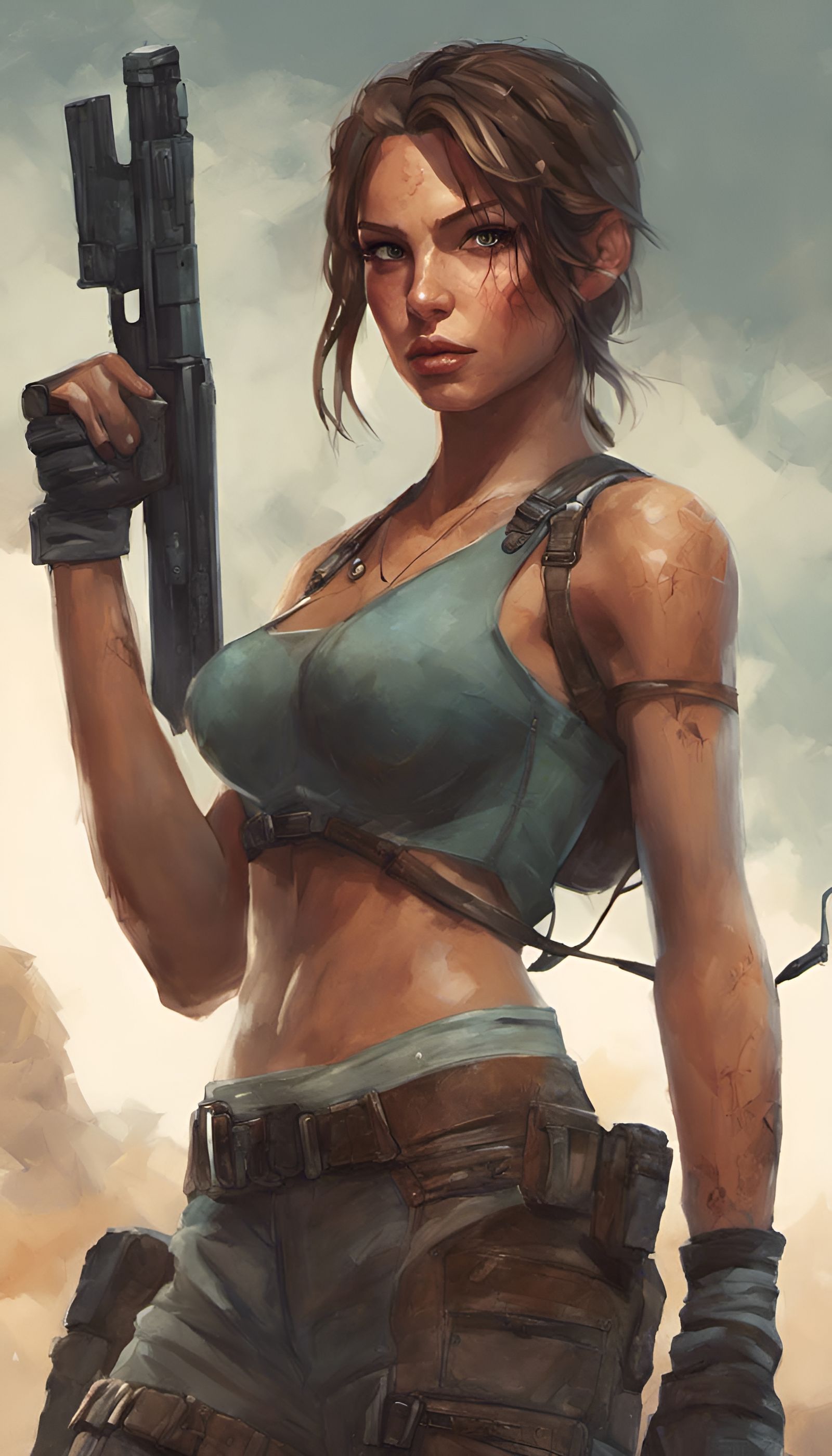 Lara Croft Portrait in Expressionist Oil Painting Style