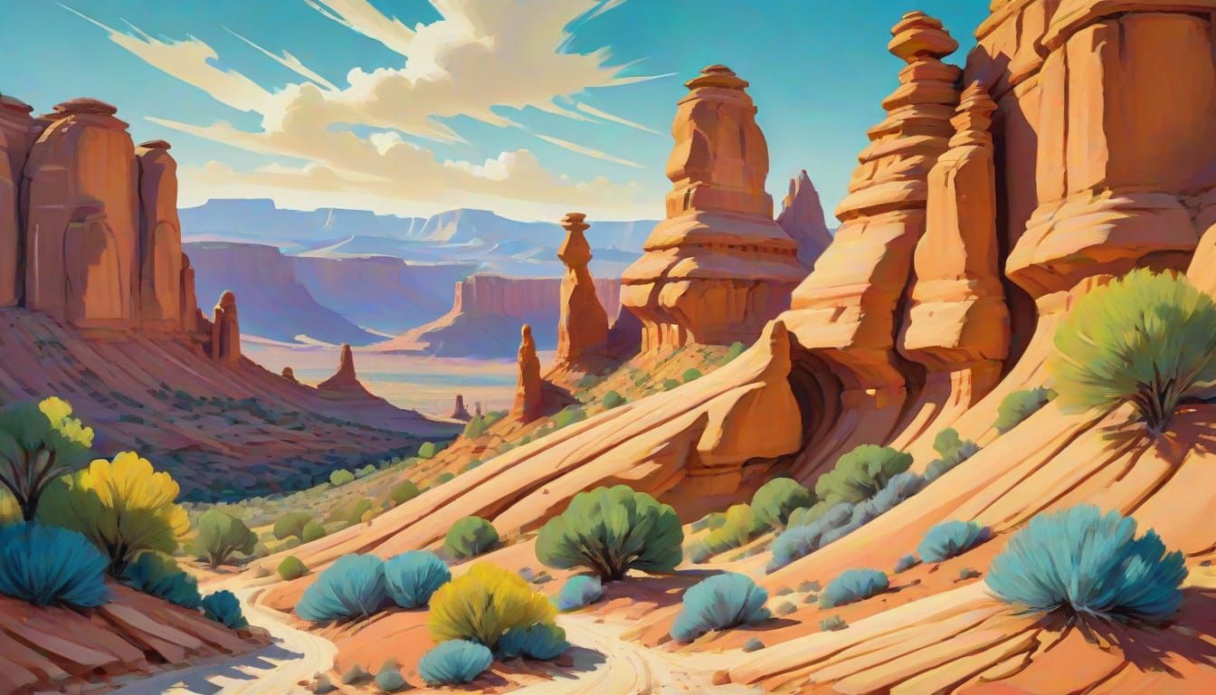 Vibrant Gouache Impressionism of Majestic Arabian Desert Lan...