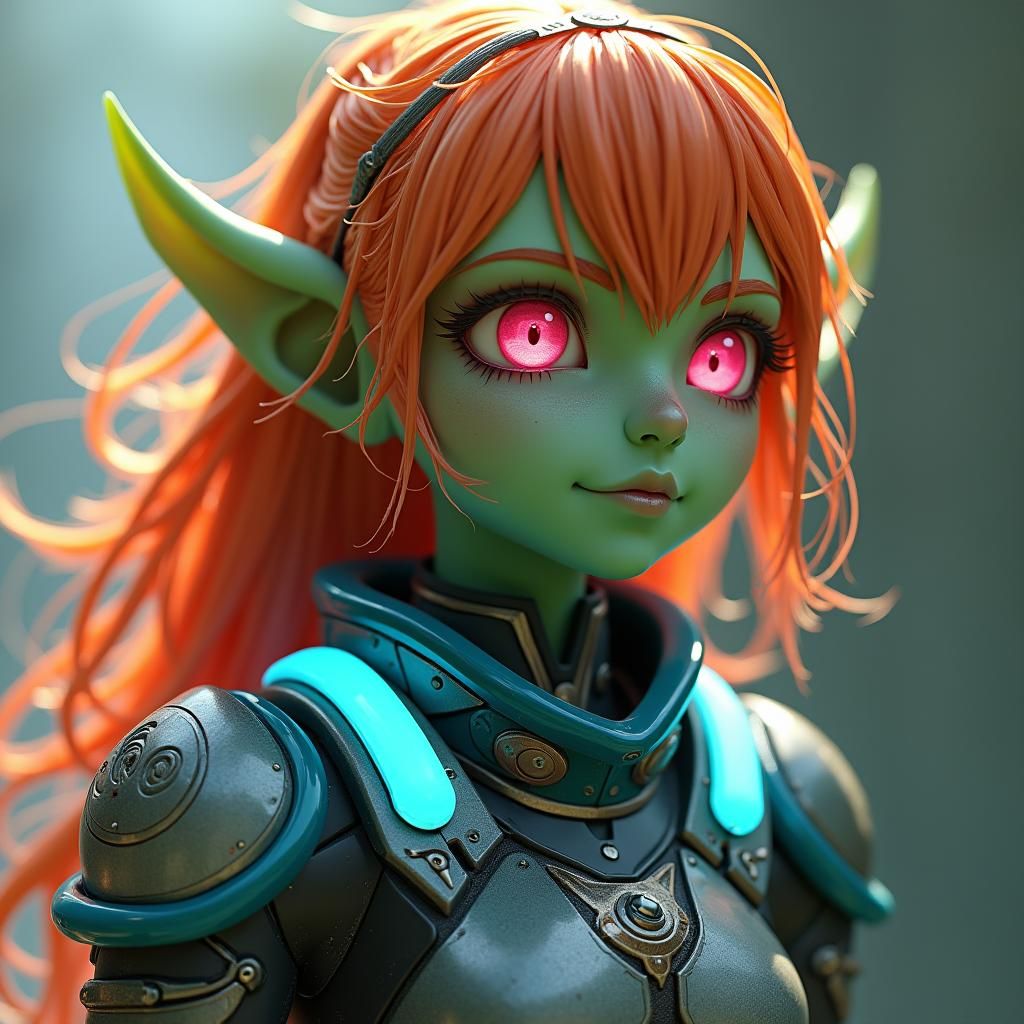 Goblin Girl in Tech Battlesuit, Anime Style