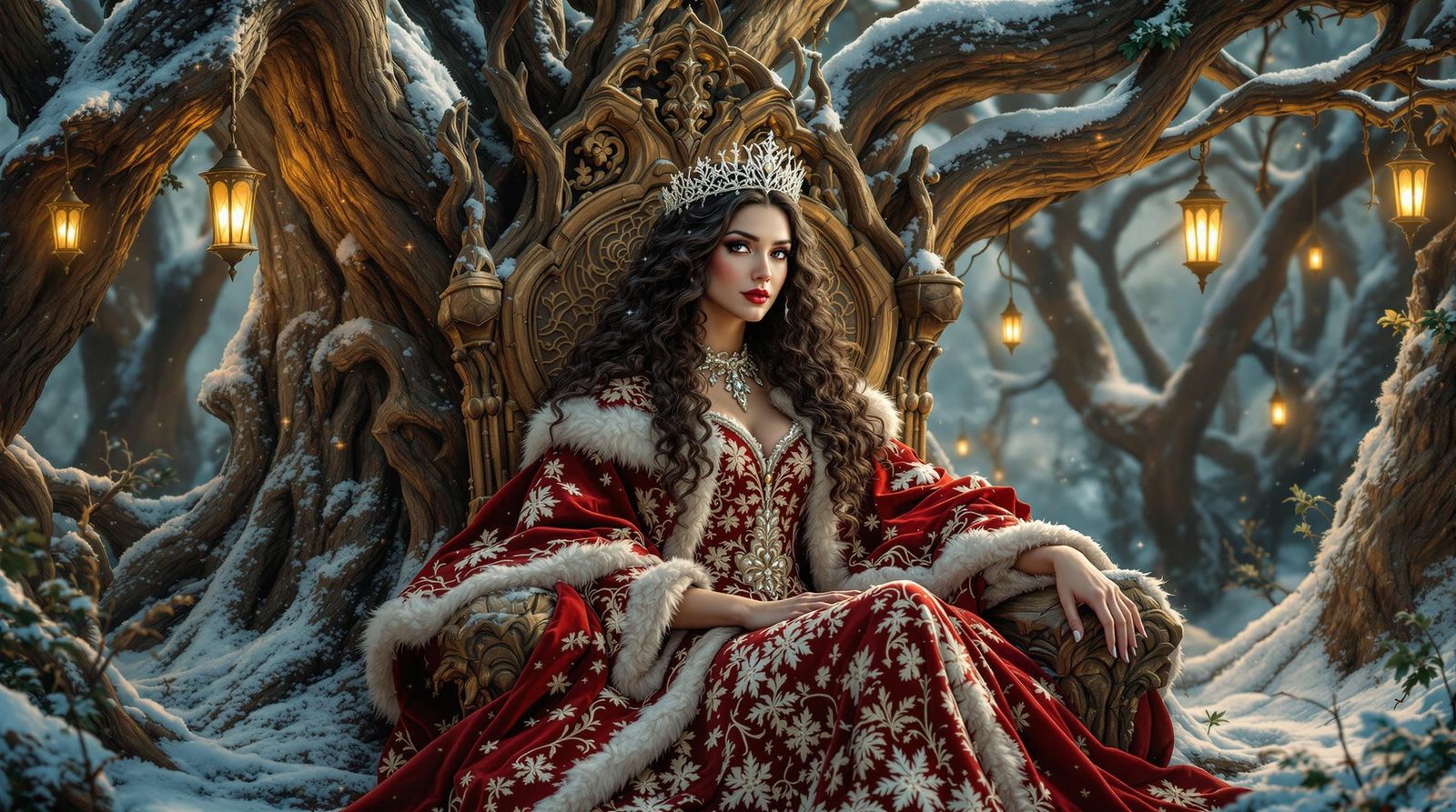 Regal Mother Christmas in Enchanted Winter Wonderland