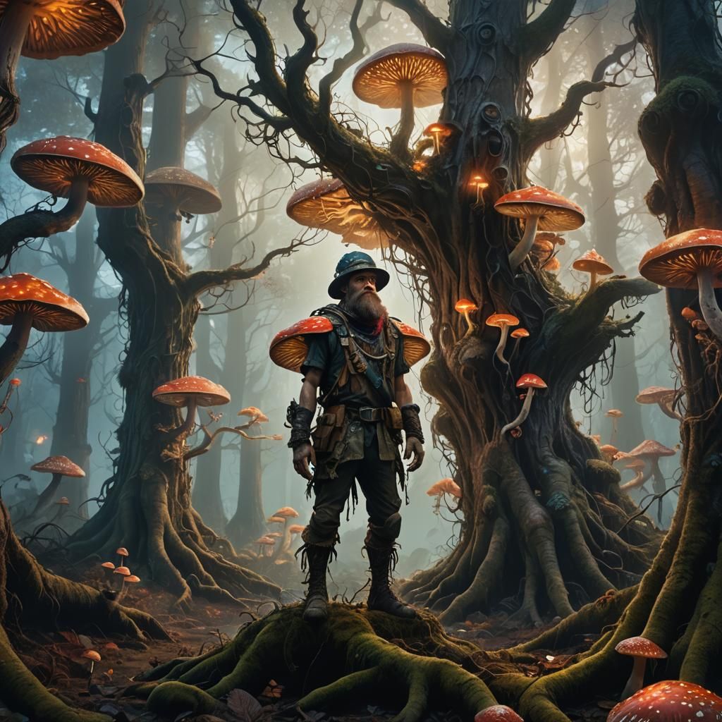 Mushroom Man in Mystical Forest