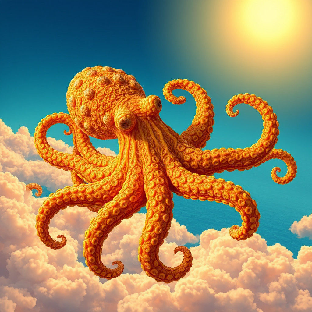 Noodle Octopus Flies over Mediterranean Sea