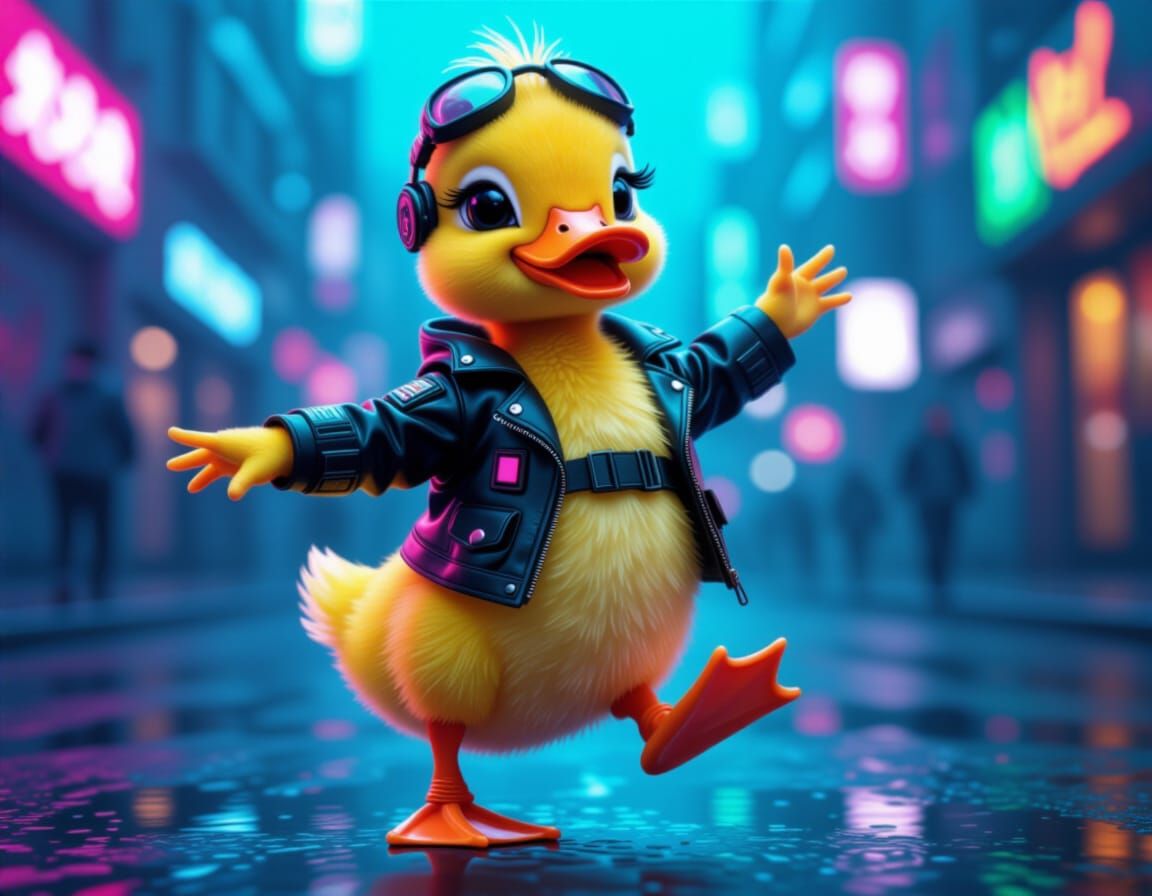 Cyberpunk Duckling: A Whimsical Digital Art Piece