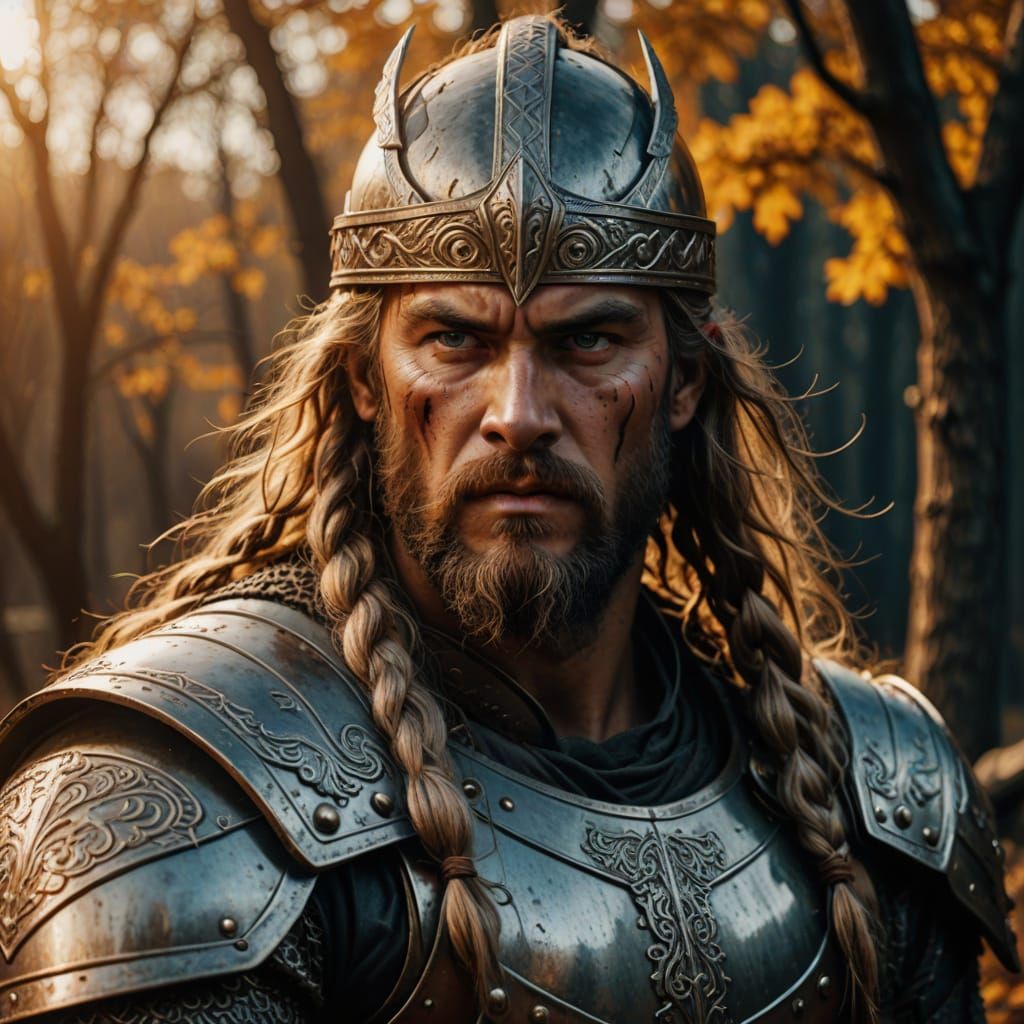 Slavic God in Golden Hour: Hyperrealistic Film Still