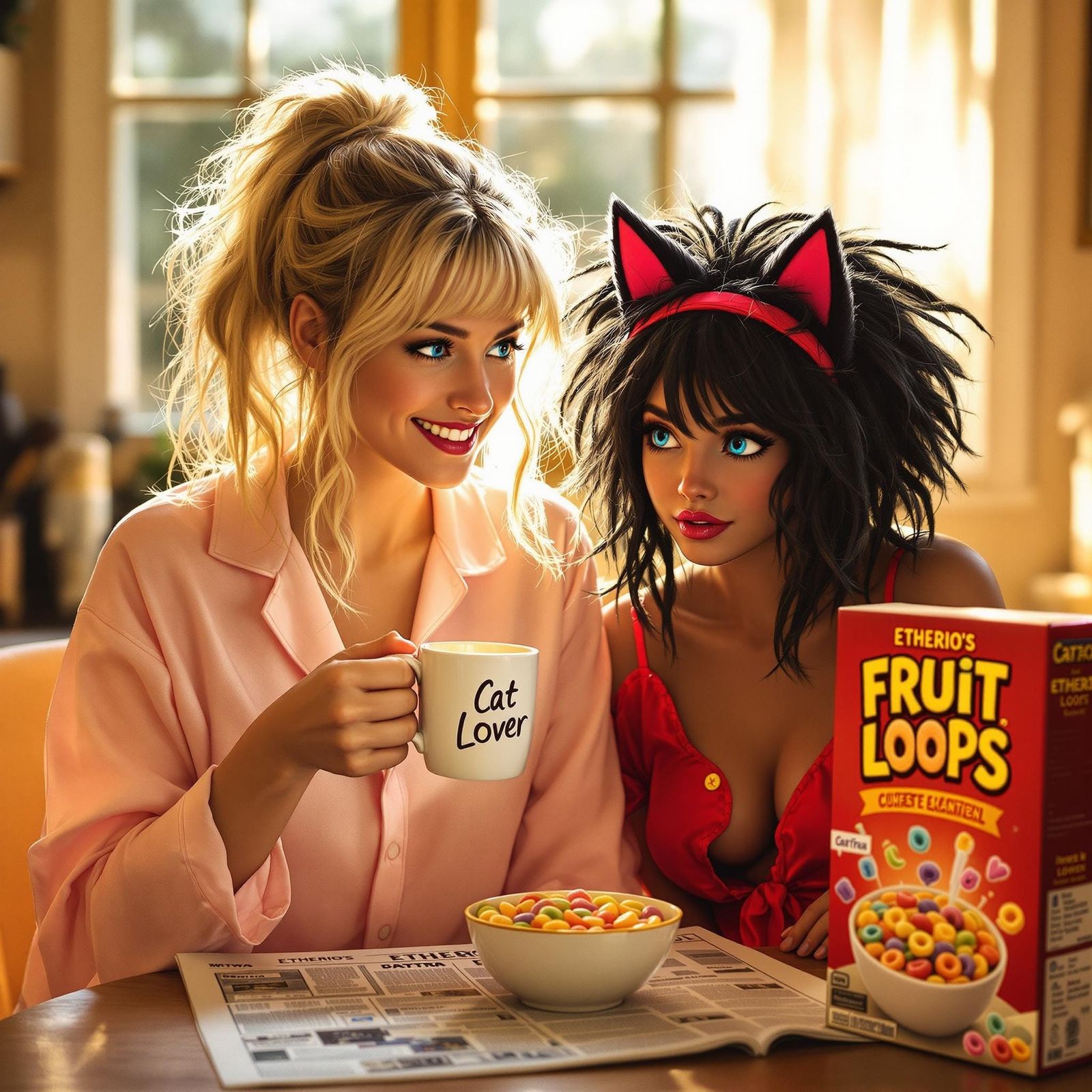 Sun-Kissed Friends Enjoy Breakfast Together in Cozy Kitchen