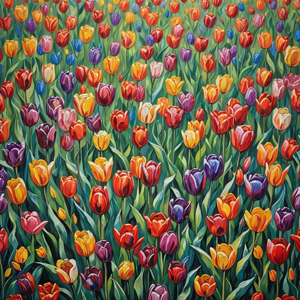 Colorful Tulips: Expressionist Impasto Oil Painting