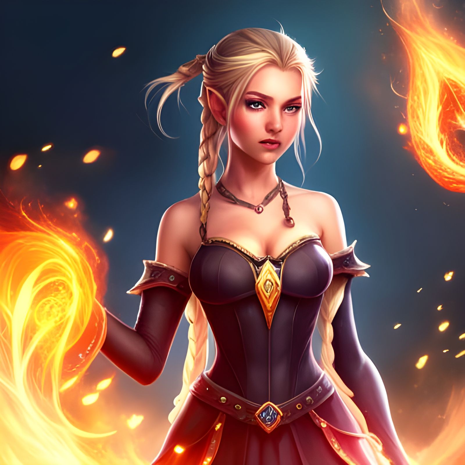 Beautiful Elf Girl in Flames: Fantasy Portrait