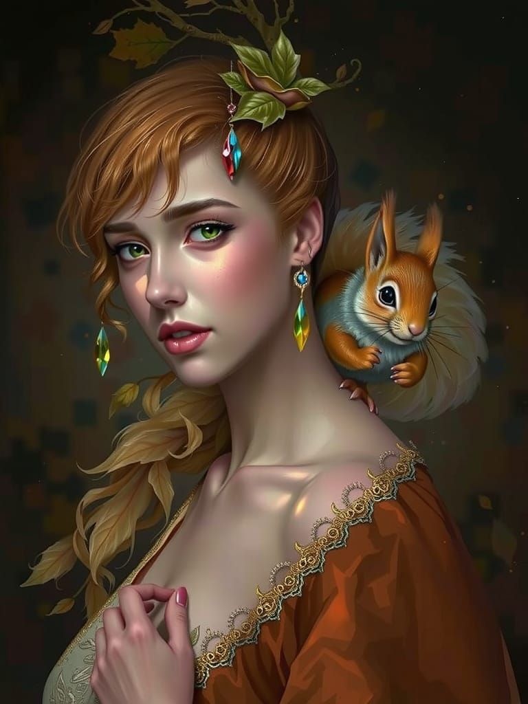 Concept Art Of Woman With Orange Hair And Squirrel