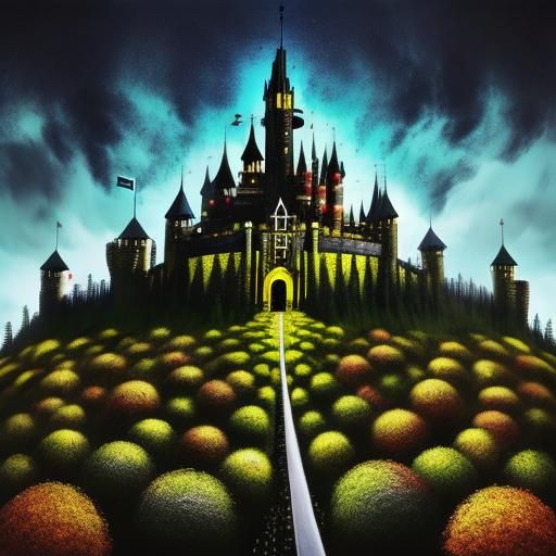 Castle Made of Tornadoes in Graffiti Style