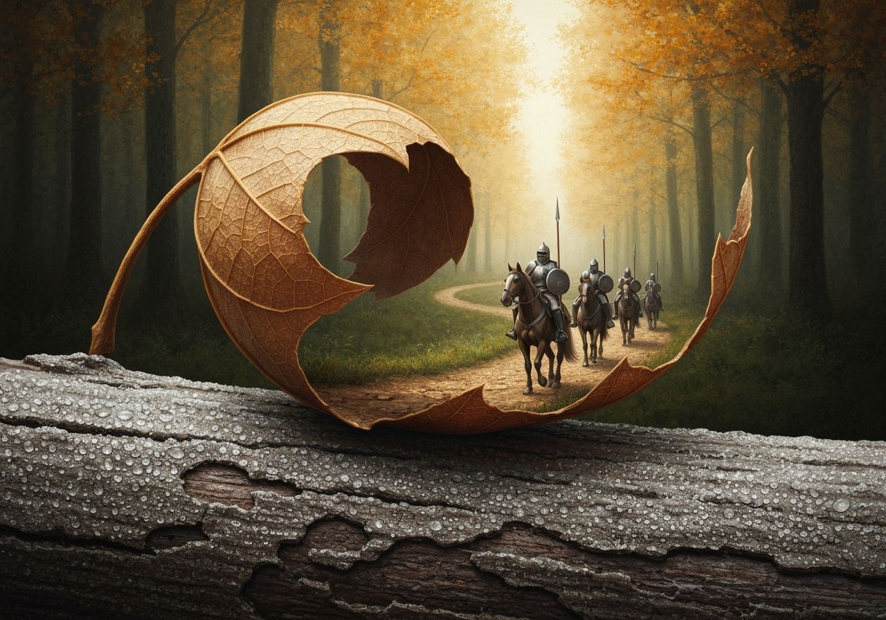 Knights Journey Through Autumn Leaf: Oil Painting