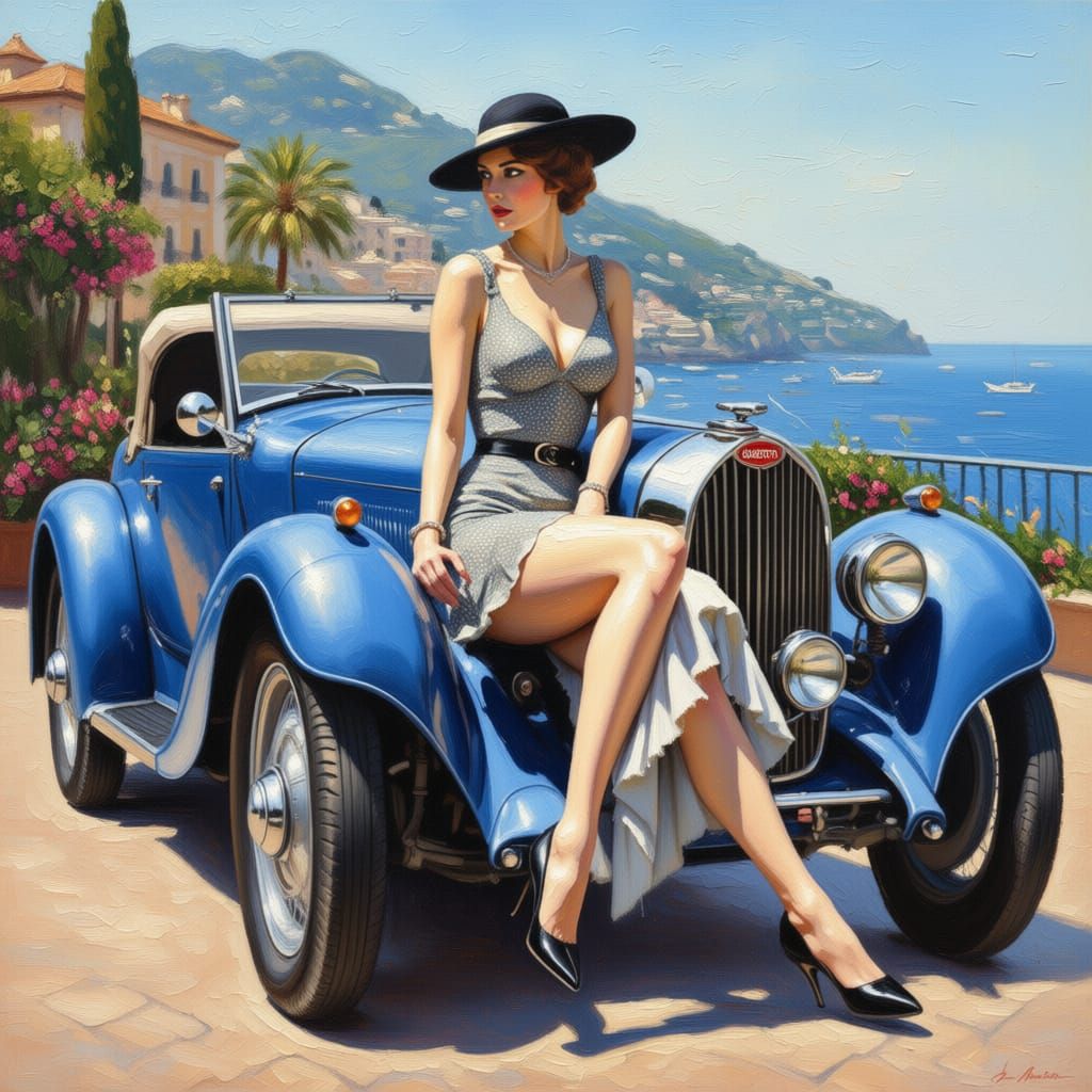 Impressionist Riviera Landscape with Textured Background