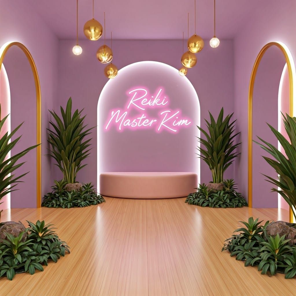 Serene Modern Reiki Studio with Neon Sign
