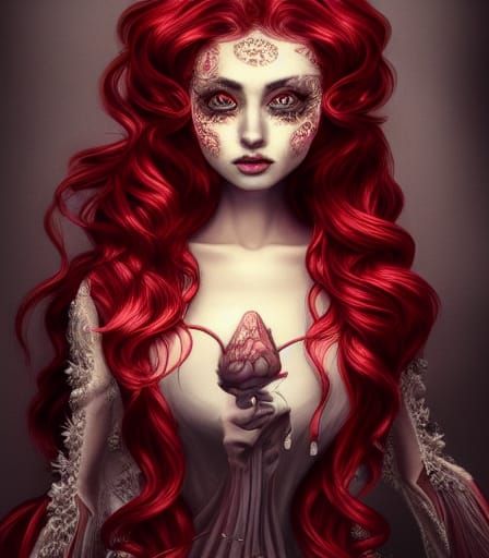 Horrific Beauty in Rococo Dress, Digital Illustration