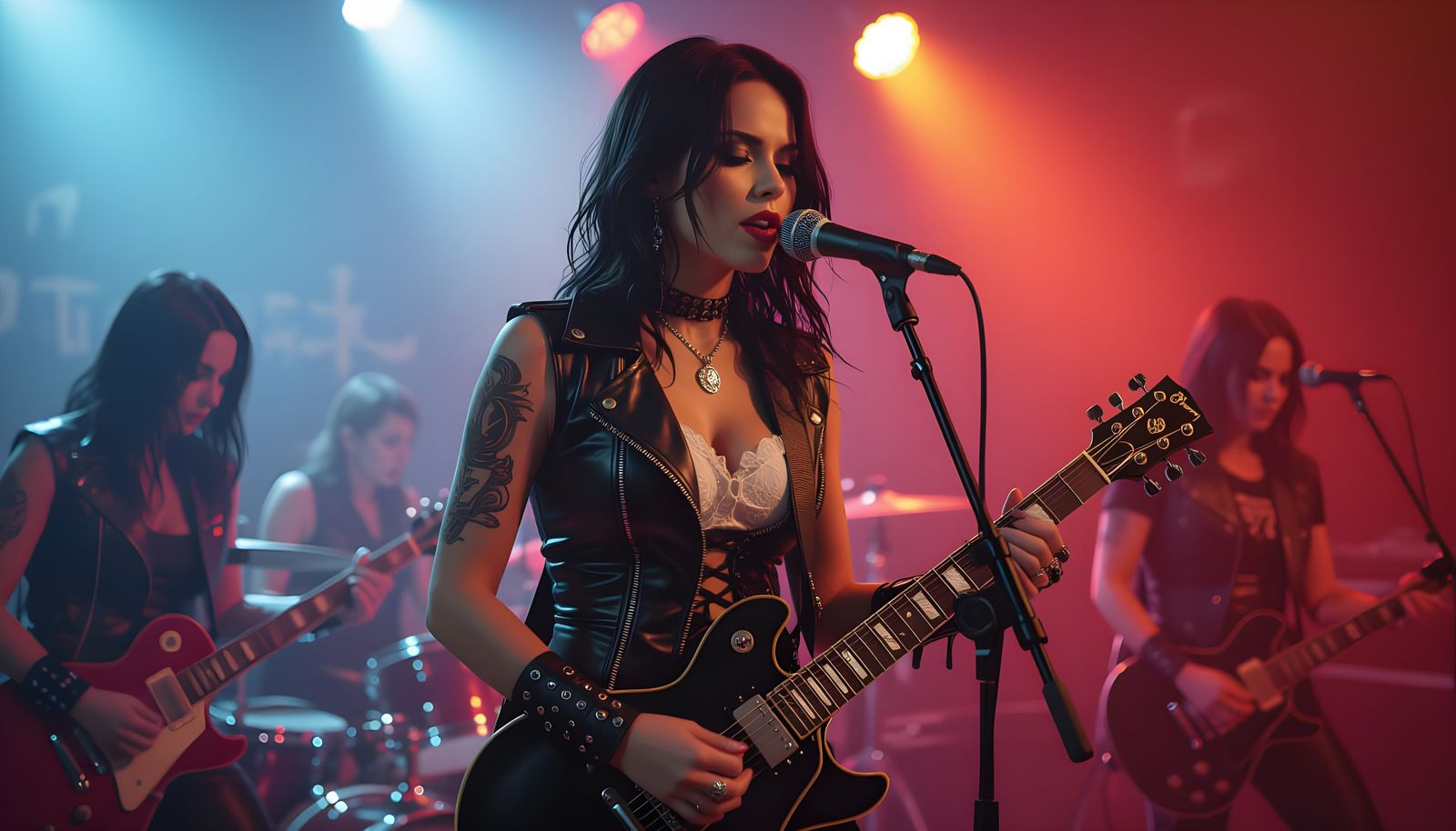 Metal Band Rehearsal with Singer in Leather and Lace
