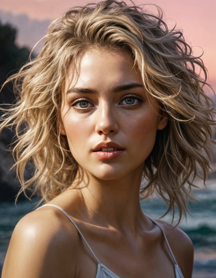 Realistic Watercolor Portrait of a Beautiful Young Woman