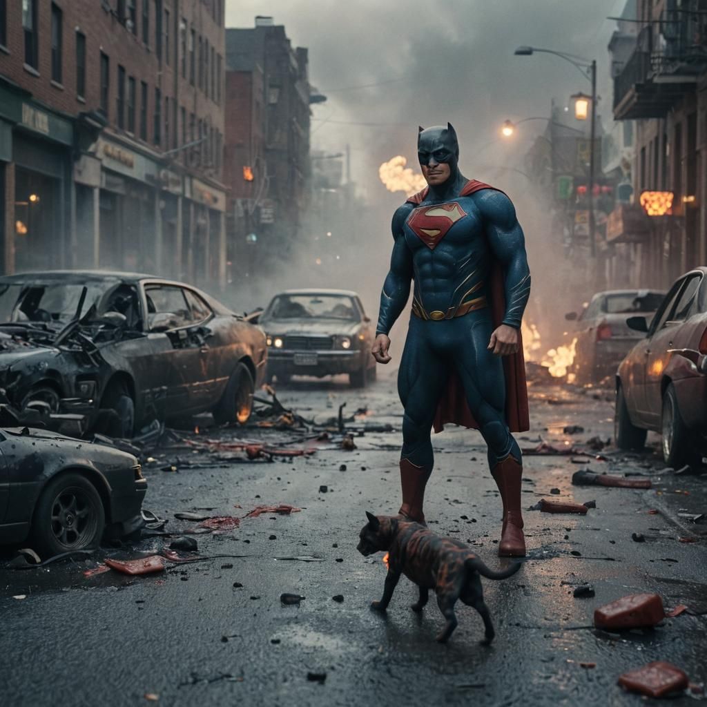 Superman in Gritty City Battle with Batman Toy