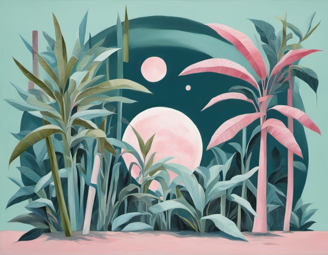 Surreal Abstract Painting of Moody Blue Elements