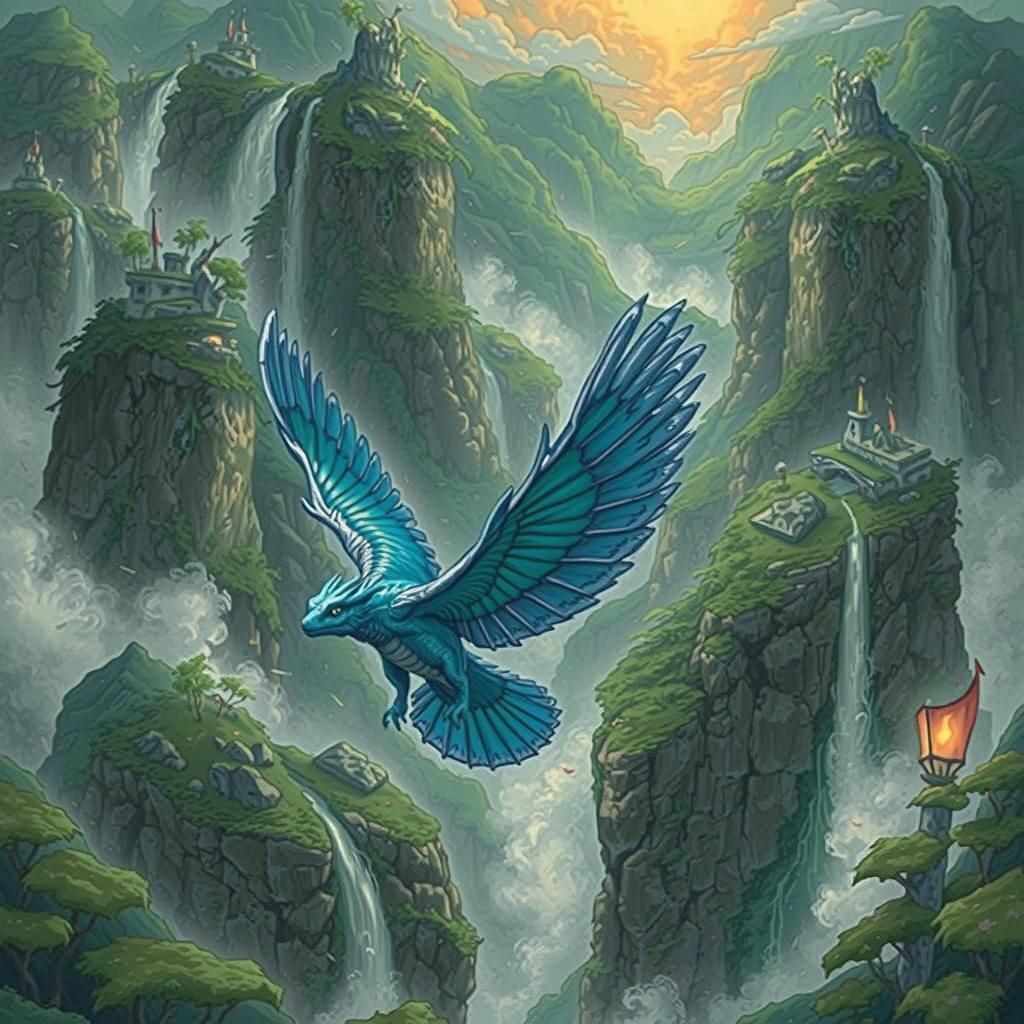 Majestic Blue Dragon Soaring Over Misty Mountains
