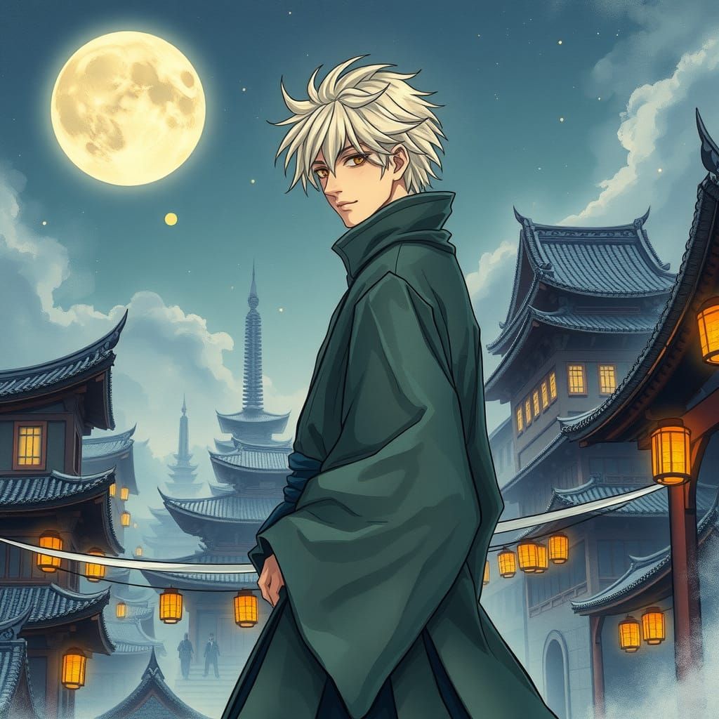 Ethereal Asian Cityscape in Whimsical Watercolor Style