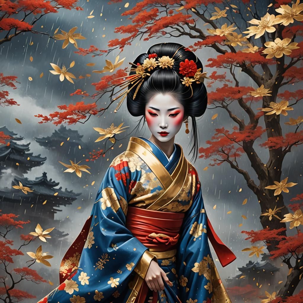 Geisha In Blue And Gold