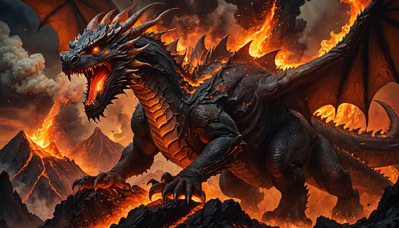 Dragon Emerges from Erupting Volcano: Fantasy Concept Art