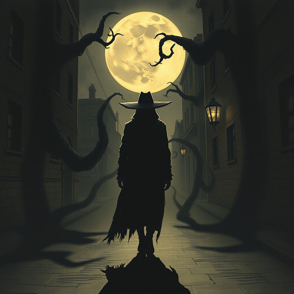 Surreal Moonlit Street Scene in Haunting Style