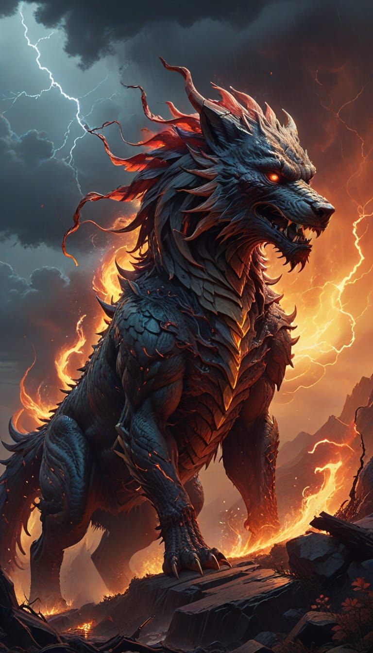 Cyberpunk Dragon Wolf Hybrid Standoff