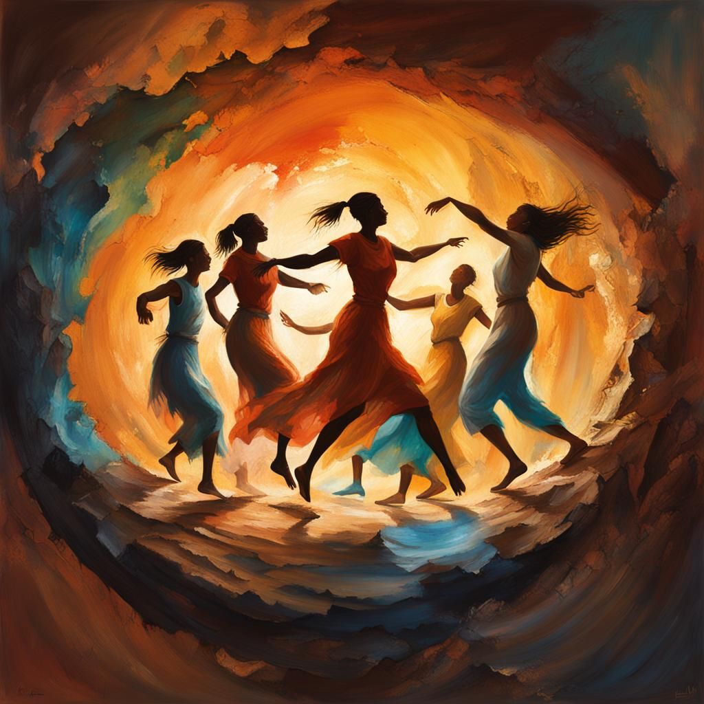 Cave Painting of Dancing Women: Hyperrealistic Art