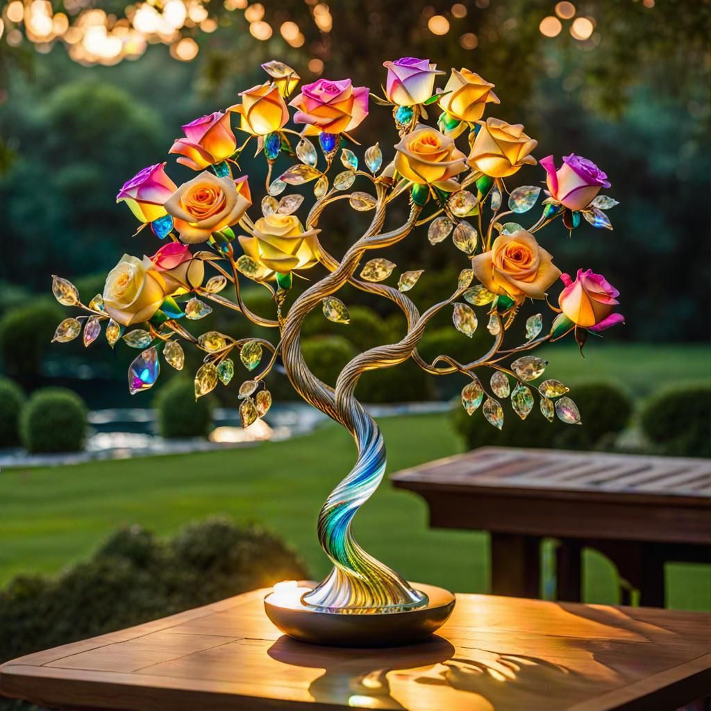 Gemstone Tree Sculptures in Iridescent Reflections
