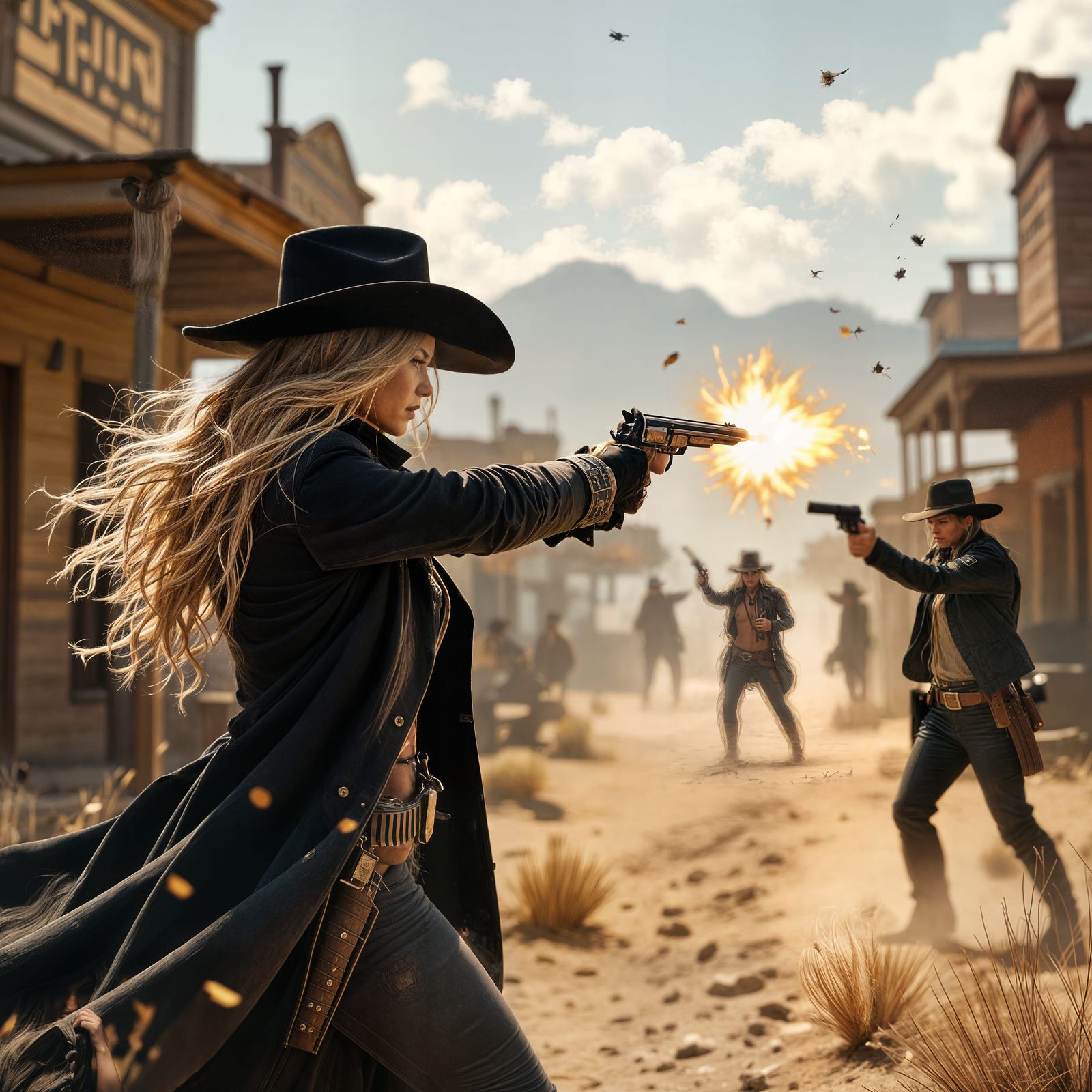 Wild West Bank Robbery Shootout with Outlaw Woman