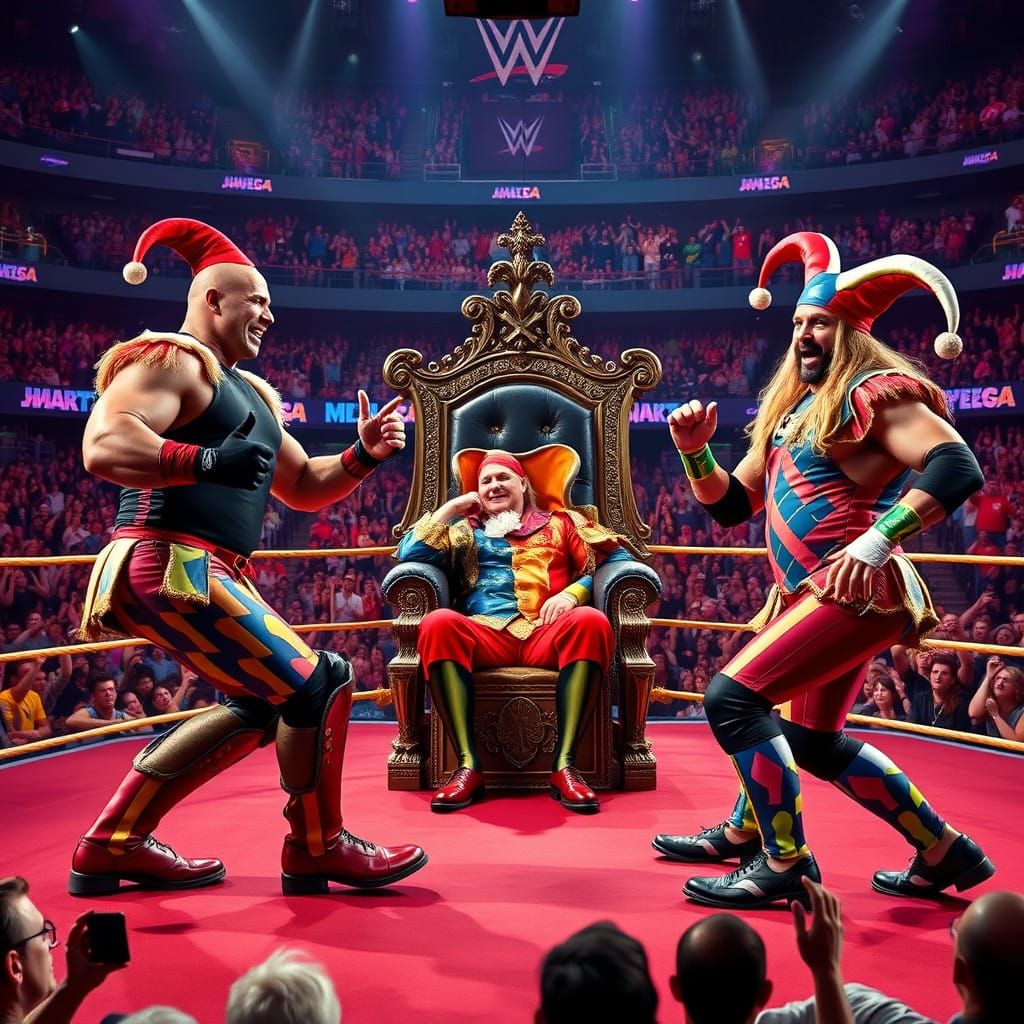 Wrestling Legends in Jester Costumes