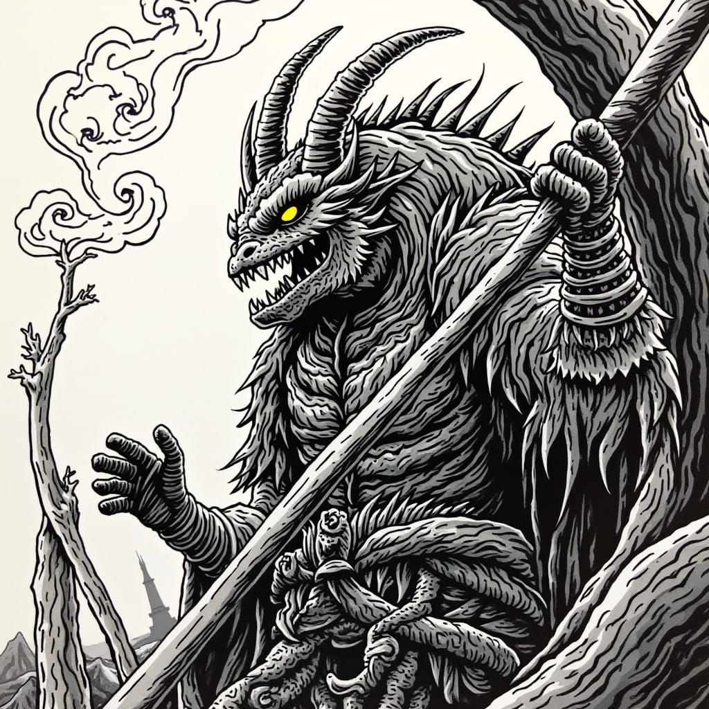 Dark Fantasy Art in a Traditional Japanese Style