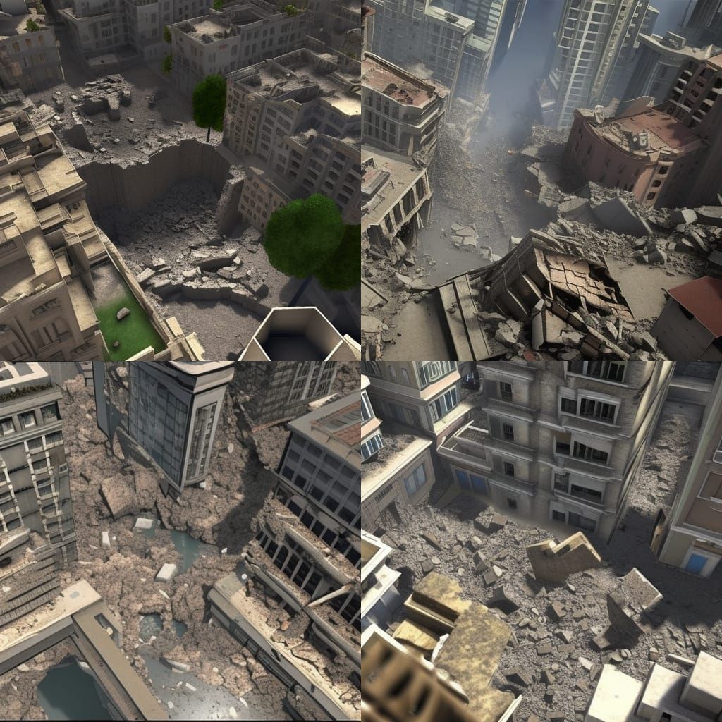 City Earthquake Chaos in 3D Cinematic Style