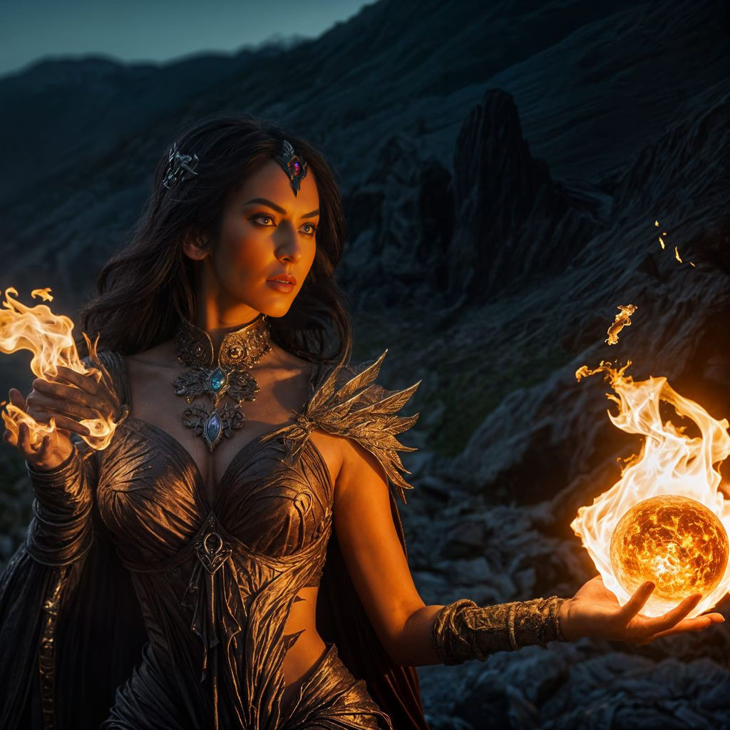 Epic Fire Demon Sorceress in High Fantasy Style