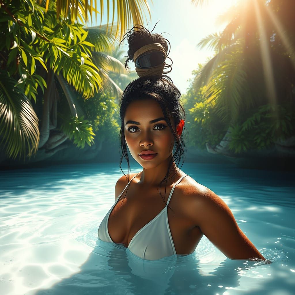 Lagoon Goddess Portrait in Matte Painting Style