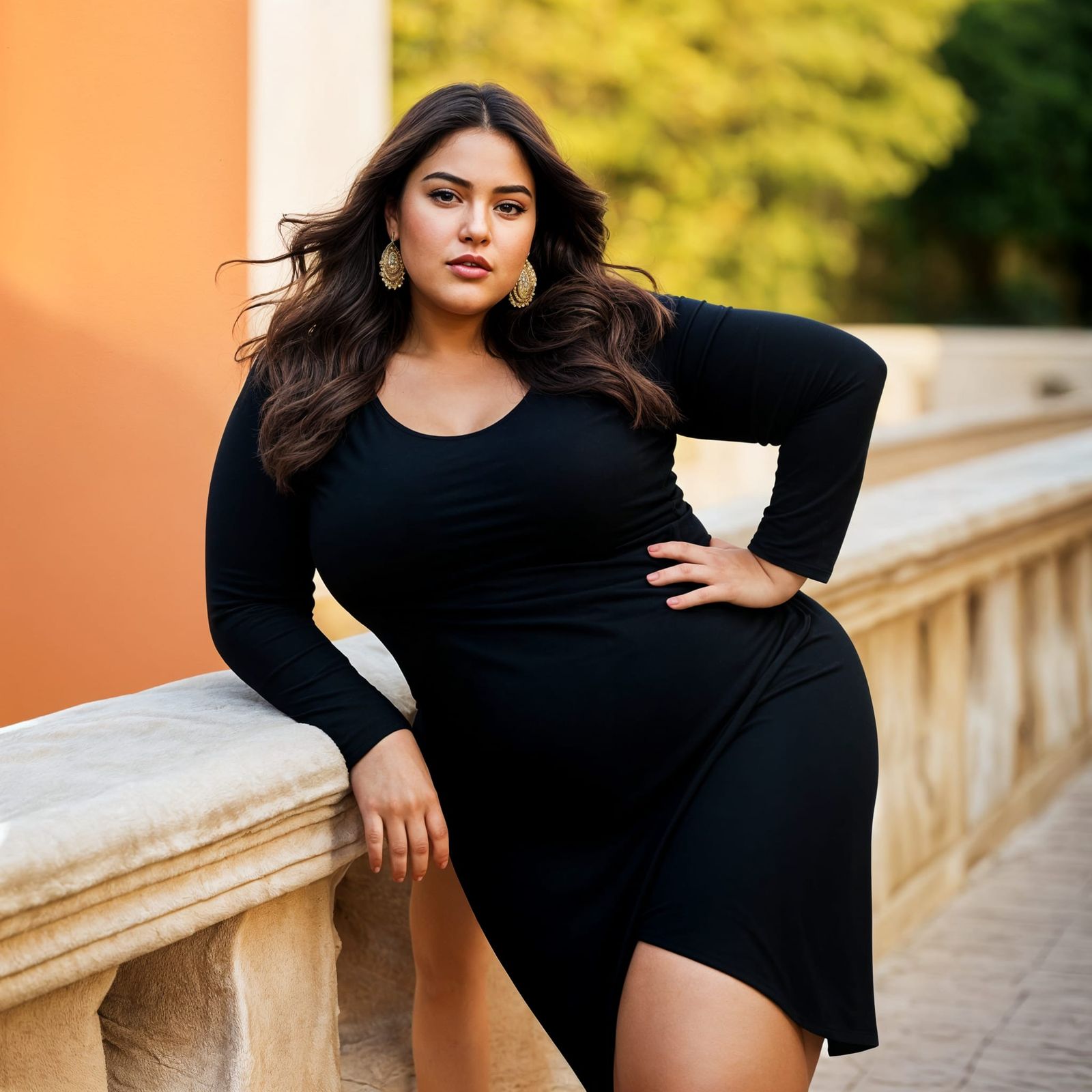 Confident Latina Woman in Elegant Black Dress