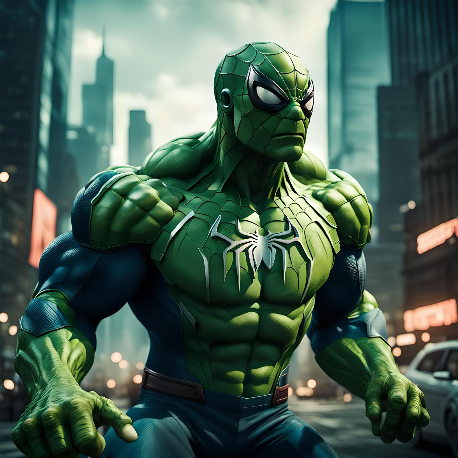 Spider-Hulk DNA Fusion: A Cinematic Film Still