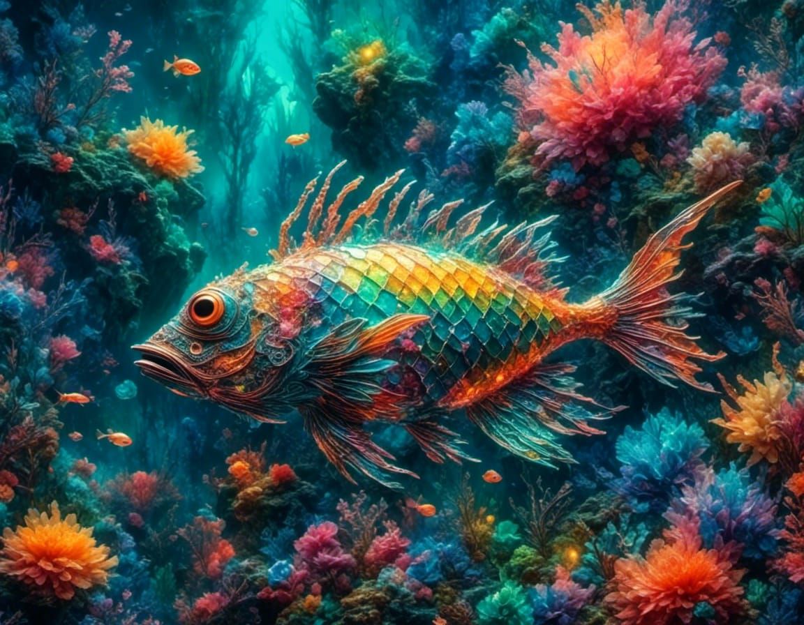 colored fish glowing