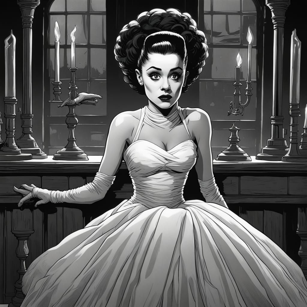 Ariana Grande as Bride of Frankenstein in Monochrome