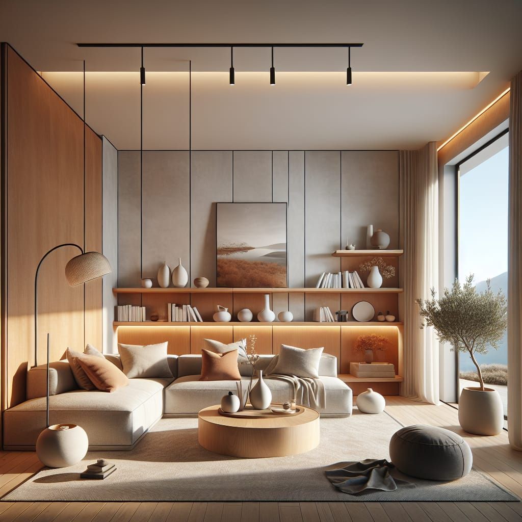 Contemporary Minimalist Living Room in Concept Art Style