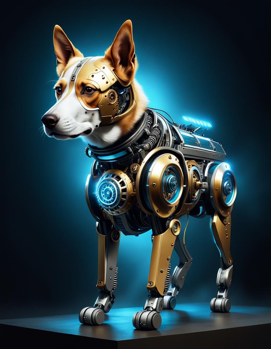 An illustration of a cyborg dog