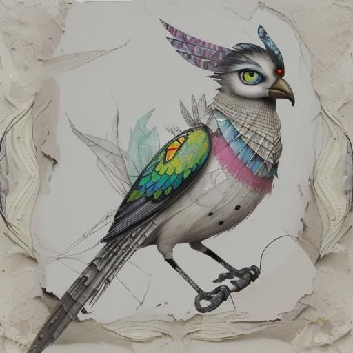 Abstract Bird Portrait in Mixed Media Collage