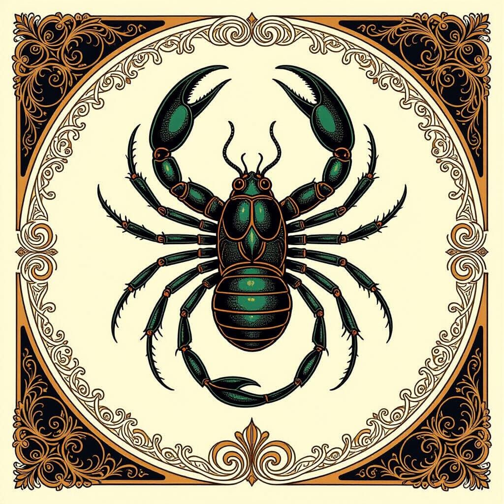 Art Nouveau Scorpio Symbol in Decorative Circle
