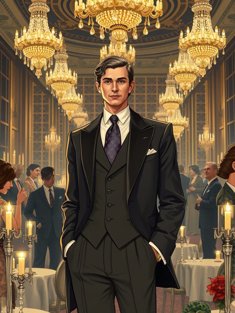 Elegant Gatsby at a 1920s Long Island Soiree in Art Deco Sty...