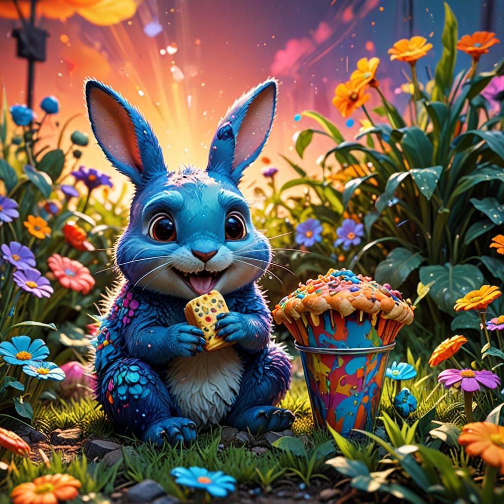 Whimsical Garden Scene in Vibrant Pixar Style